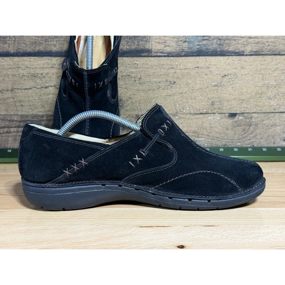 Clarks Women's Un Loop Loafer Size 12 M Black Leather Slip On Flat Shoe Shootie